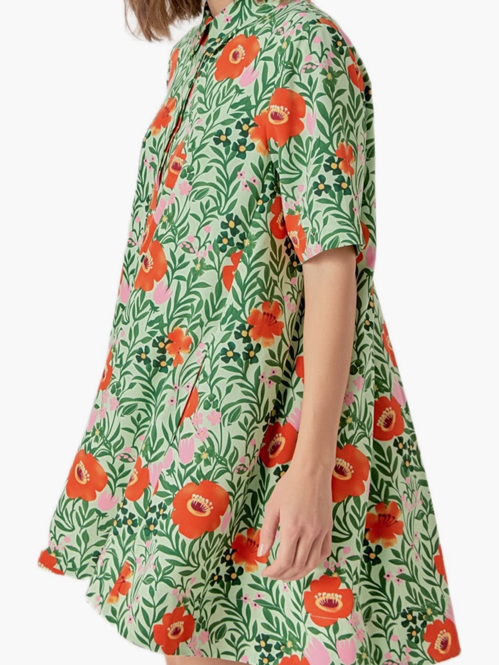 English Factory Green Short-Sleeve Dress with Floral Print - Picture 7 of 9
